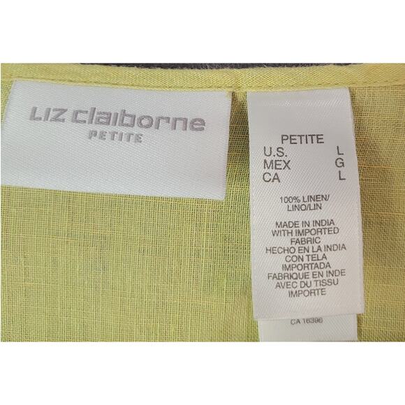 Liz Claiborne 100% Linen Yellow Button-Up Blouse Petite Large - Picture 5 of 7